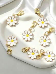 10pcs/Set Mini Daisy Flower With Lobster Clasp Keychain, Y2K Floral Bag Accessories Set, Car Decor, Backpack Pendant, Suitable For School, Cute Goth Style - White Eight-petal Flower - View 4