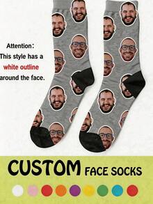 Calcetines con Foto Personalizados - Calcetines Divertidos de Media Caña Unisex, Patrón Personalizable, ;Adecuados para Parejas, Aniversario, Cumpleaños, Vacaciones y talla grande - Gris - Ver 2