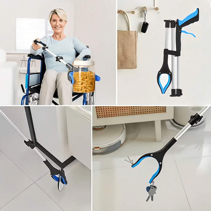 Portable Aluminum Alloy Garbage Clip, Household Telescopic Garbage Cutter, Cleaning Tool, No Need To Bend, Three Fold Ultra Long Foldable, With Magnetic Suction Head And Expandable Multifunctional Cleaning Pliers, Suitable For Bedrooms And Kitchens