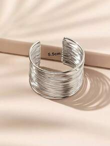1pc Women's Simple Metal Fashionable Delicate Open Cuff Decoration Bracelet - 銀色 - 查看 4