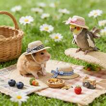 1 buah Topi Jerami Luar Ruangan yang Dapat Diatur untuk Hewan Peliharaan Kecil, Topi Matahari Burung, Topi Matahari Dekoratif dengan Pita & Tali Dagu, Aksesori Luar Ruangan untuk Hamster, Burung Beo & Hewan Peliharaan Kecil - MultiWarna - View 1