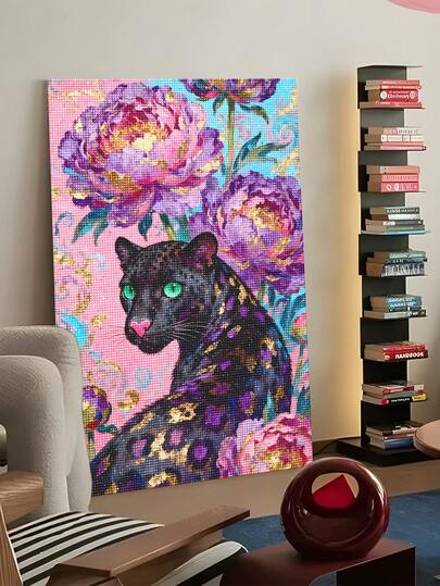 |5D DIY Diamond Painting|Vibrant With Peonies Diamond Art Set, Striking With Emerald Green Eyes, Purple Peonies With Gold Accents, Bold Bohemian Maximalist Wall Art. DIY Diamond Painting Cross Stitch Kits, Diamond Painting For Adults, Make Your Own Wall Art DIY, Enjoy The Fun Of Hands-On, The Best Gift For Friends