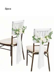 16pcs/Set Romantic Wedding Chair Sash Bow Decor, 20*275cm/7.8*108in Long Chiffon Ribbons For Wedding Aisle, Ceremony, Reception, Church, Party, Outdoor Decoration - White - View 13