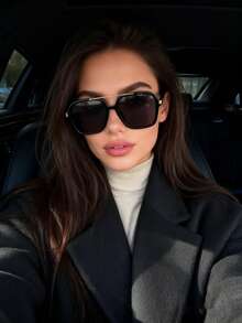 1pc New Arrival European And American Large Square Double-Bridge Fashion Glasses, Elegant Street Style Versatile Glasses For Women - Black Frame Gray Film - View 4
