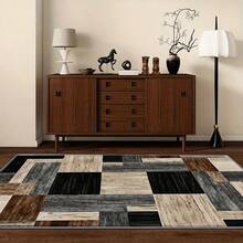Retro Bohemian Style Soft Velvet Area Rug, Cream Gradient Brown Black Gray Plaid Pixel Elegant Atmosphere, Suitable For Living Room, Bedroom, Office - Modern Chic Home Decor Mat, Hot Selling With Discount - Multicolor - View 7