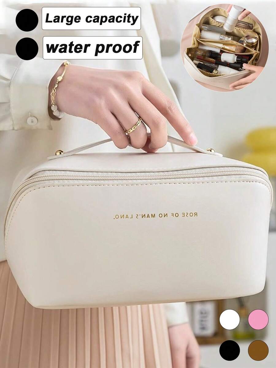1pc PU Leather Cosmetic Bag, Waterproof Bathroom Organizer Bag, Multi-Functional Travel Makeup Bag, Portable Storage Pouch, Women's Makeup Bag, Travel Essentials, Travel Accessories, Cruise Necessities, Holiday Must-Haves, Suitable For Bathroom, Bedroom, Dorm Storage, Birthday Gift, Teacher Gift, Bridesmaid Gift, Also A Thoughtful Gift For Ladies, Mothers, And Girlfriends