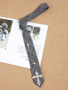 1 chiếc nơ cài cổ thời trang nữ, kiểu dáng thường ngày, đính ngọc trai giả hình thánh giá và ngôi sao pha lê có thể tháo rời, chất liệu denim, phù hợp cho dạo phố, dự tiệc, tiệc chiêu đãi, và tạo phong cách cá tính. - Nhiều màu - Xem 2