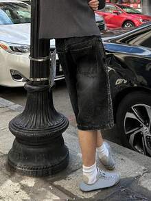 Men's New Shiny Star Rhinestone Denim Shorts | Fashion Casual Full Rhinestone Knee Length Shorts Summer Versatile - Black - View 2