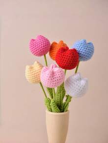5 Stücke handgefertigte gehäkelte Tulpen Topfpflanzen, geeignet als Tischmittelpunkt Dekoration, Hochzeitsdekoration oder als ideales gehäkeltes Blumenstrauß Geschenk für Freunde, Familie oder Mutter - Verschiedenfarbig - Übersicht 6