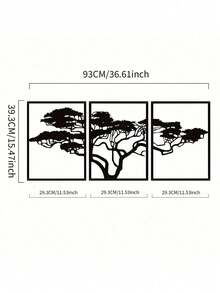 3pcs Metal Tree Wall Art Set - Frameless Iron Decor Suitable For Living Room, TV Background Wall, Porch, Modern Home Decor, Bedroom, Bathroom, Waterproof & Rust-Proof, Durable, Birthday Gift, Kitchen, Won't Fade, Holiday Essential - 黑色 - 查看 7