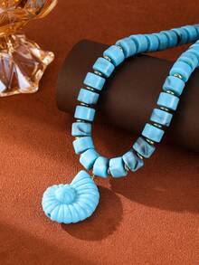 2026 Summer Bohemian Style Beaded Seashell Pendant Necklace Set, Chunky Resin Bead Choker Necklace, Suitable For Women Beach Holiday Party Gift - Conch Beaded Necklace - View 5