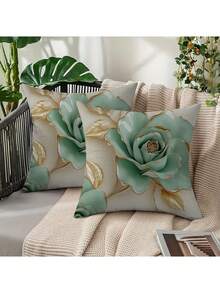 2 piezas Fundas de cojín con estampado floral, lavables a máquina con cierre de cremallera, diseño decorativo impreso, adecuadas para decoración del hogar y la oficina (Inserto de cojín no incluido) (Sin bordado) - 2pcs - Ver 11