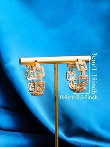 SEQUITO 1 par de delicados pendientes de aro redondo con baño de oro blanco, joyería de disfraz con micro pavé y diminutos circonitas cúbicas AAA brillantes - 3cm - Ver 3