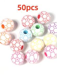 50pcs World Cup Sports Series Football, Rugby, Basketball, Volleyball Acrylic Shoe Decoration Beads - Multicolor - View 20