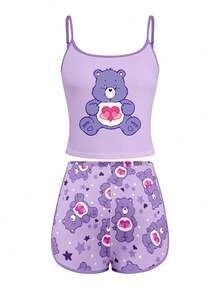 SHEIN | Care Bears 女士熊纹印花吊带背心和短裤套装 - 紫色 - 查看 7