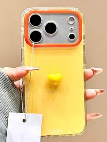 Funda de teléfono estilo Y2K linda con corazón 3D de doble color compatible con iPhone 17Pro Max 17Pro 17 16Pro Max 16Pro 15Pro Max 15Pro 16 15 14 13 con protección de lente transparente y anti-caída - Amarillo - Ver 2