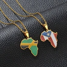 1Piece Africa Map With Jamaica Haiti Puerto Rico PR Flag Pendant Necklaces For Women Jewelry - Multicolor - View 3