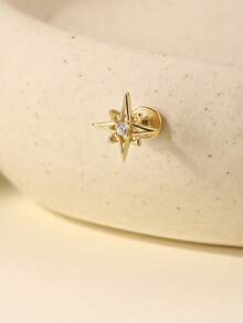 1pc 925 Sterling Silver Octagonal Star Earrings, Suitable For Daily Wear, Weddings, Parties, Engagements, Luxury Jewelry - Gold - View 4