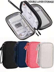 1pc Double Layer Digital Accessories Storage Bag, Electronics Accessories Travel Organizer Bag Fits Phone, Cables, Coins, Jewelry, Divider Compartments For Power Bank, Mouse, Charger, Data Cables, Hard Drive, Protective Cover,Boho Vibes - 查看 4