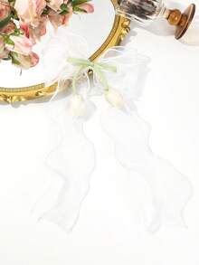 1pc Retro Chiffon Bow Hair Clip, Fluffy Ribbon Tulip Hair Accessory, Suitable For Woodland/Wedding/Daily Use - Multicolor - View 7