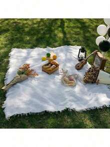 1pc Portable Thick Picnic Blanket, White Camping Mat, Beach Towel, Comfortable Cozy Sofa Throw, Outdoor Garden Tent Pad, Waterproof & Warm, Home Decor, Photography, Anti-Tear, Versatile Blanket/Tablecloth/Wall Hanging - Trắng - Xem 3