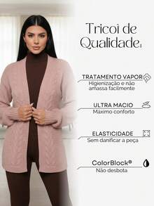 Cardigan Coat Winter Women Braids Blouse Elegant Knitted - 米色 - 查看 5