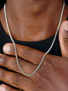 1pc Men's Minimalist Stainless Steel Cuban Link Chain Necklace, Hip Hop Punk Style Accessory, Casual Daily Wear, Perfect Gift, Available In Multiple Sizes - Silver - View 1
