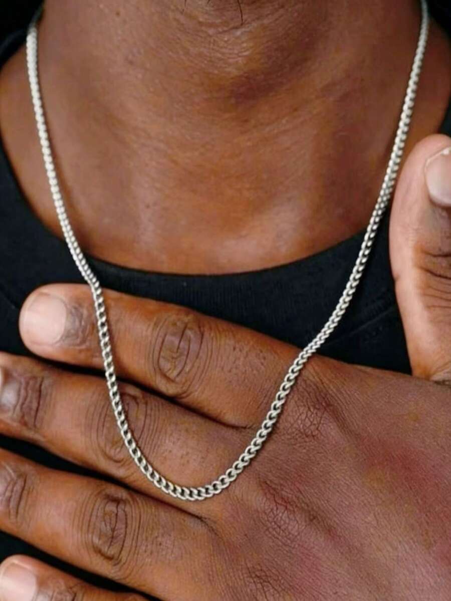 1pc Men's Minimalist Stainless Steel Cuban Link Chain Necklace, Hip Hop Punk Style Accessory, Casual Daily Wear, Perfect Gift, Available In Multiple Sizes - Silver - View 1