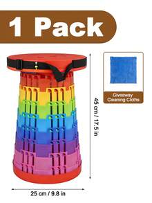 Upgraded Collapsible Stool Chair, Retractable Camping Chair, Space Saving Folding Stool, Lightweight, Sturdy, Adjustable, Portable Chair Or Footrest, Garage Stool, Step Stool Foldable For Outdoor Hiking Fishing Garden BBQ - colorful red - 查看 7