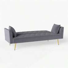 Modern Convertible 72 Inch Foldable Sleeper Sofa With Tufted American Retro Style Made Of Gray Velvet Material Suitable For Small Living Rooms Bedrooms And Offices. Gray Color - Gray + Velvet + Fiber Foam and Polyester Fiber Pad1 - View 9