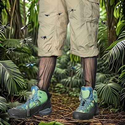 2件套网状臂腿防护套，弹性蚊帐裤套，轻便透气防虫打底裤，尼龙材质，户外徒步钓鱼生存风格，网状防护设计，丛林袜腿防护套，适用于露营徒步钓鱼