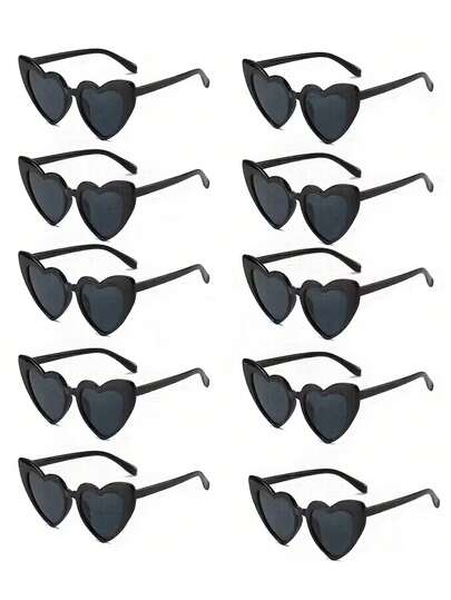 10pcs/5pcs/1pc Heart-Shaped Full Frame Fashion Unique Eyeglasses, Classic Black Color Unisex, Suitable For Party Costume, Wedding, Event Photography, Graduation Ceremony, Birthday Party, Outdoor Beach Wear