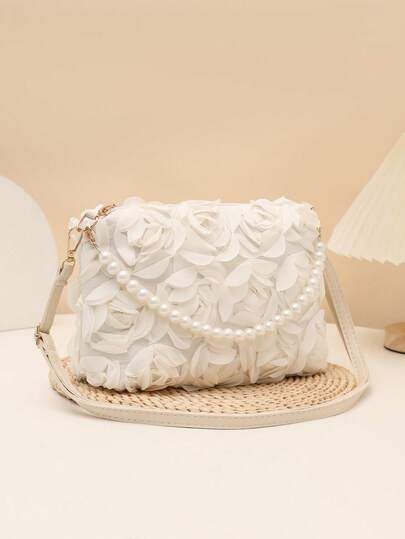 New Arrival Niche Design Pearl Handbag, Floral Shoulder & Crossbody Bag For Women
