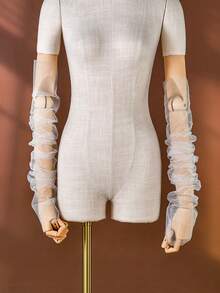 1 Pair Long Black Sheer Bridal Arm Sleeves, Minimalist White Wedding Arm Cuffs, Suitable For Parties,Summer,Beach - Multicolor - View 9