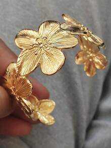 6/5/1pc Vintage Punk Style Exaggerated Floral Open Bangle Elastic Round Disc Bracelet Set, Suitable For Women Daily, Party, Date, Vacation, Stacking, Perfect Gift Choice For Ladies Bracelet - Gold - View 6