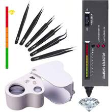 KLONKEE Diamond Tester Pen, Diamond Detector, 30X60X Jewelry Magnifier, 6pcs Anti-Static Stainless Steel Curved Tweezers Set (With Different Precision Upgrades), Professional Jeweler Gemstone Testing Instrument, High-Precision Diamond Tester Pen Designed For Jewelers, Gemstone Detector, Jewelry Testing Tool, Professional Diamond Picker Suitable For Beginners And Professionals - Multicolor - View 11