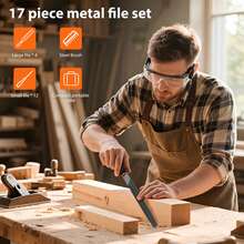7Sevenjokers 17Pcs Carbon Steel File Set, Flat/Round/Triangle & Needle Files With Brush & Bag For Wood Metal - A - View 1