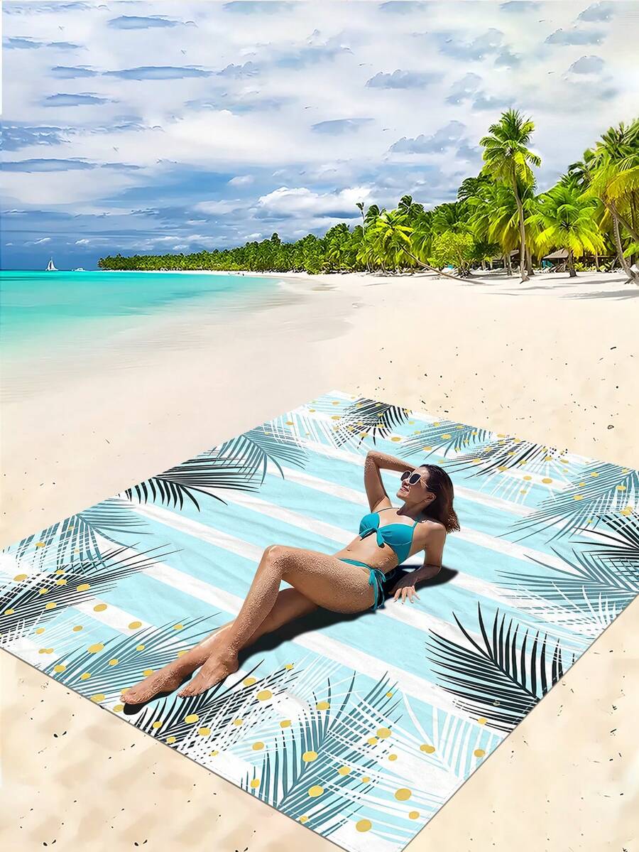 1pc New Outdoor Waterproof Anti-Sand Digital Printed Picnic Mat/Beach Towel, Fashionable And Fresh Pattern, Suitable For Camping And Picnics - Multicolor - View 1