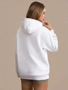 Speed mate 女士冬季保暖连帽卫衣，带抽绳口袋，白色落肩套头衫，秋冬季休闲上衣，返校/毕业礼物 - 白色 - 查看 4