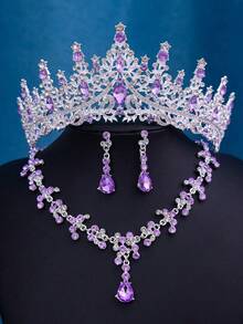Bộ trang sức cô dâu phong cách Baroque gồm vương miện, vòng cổ và bông tai, phụ kiện đội đầu bằng thủy tinh, đính đá pha lê lấp lánh sang trọng, thích hợp cho đám cưới, sinh nhật, mùa hè. - Nhiều màu - Xem 16