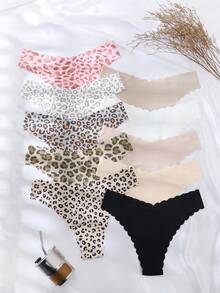 10 Pieces/Pack - Seamless Panties With Scalloped Edge For Women, Comfortable And Sexy Skin-Friendly Fabric, Seamless Bikini Panties For Ladies - 薑色 - 查看 2