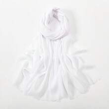 1pc White Chiffon Lace Scarf/Headscarf, Suitable For Daily Use - White - View 4