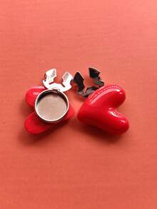 1pc/2pcs Elegant Heart-Shaped Geometric Pattern Button Set, Shirt Button Set, Clip-On Button Set, Fashionable Crystal Cufflink Set, Suitable For Tuxedo And Wedding Dress Decoration - Red - View 5