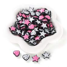 10 piezas de cuentas acrílicas con lunares, blancas y rosas con contorno negro con forma de corazón/estrella con estilo de dibujos animados, adecuadas para hacer joyas DIY como pulseras, collares, bolígrafos, colgantes de teléfono, llaveros, accesorios de bolso y proyectos artesanales - Multicolor - Ver 6