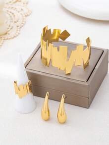 Bộ 4 món trang sức thời trang bằng kim loại, hình giọt nước rỗng, trơn bóng, hình học dành cho nữ. - Vàng - Xem 6