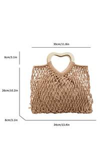 Solid Color Woven Tote Bag, Suitable For Vacation, Travel, Shopping, Commuting - Khaki - View 2