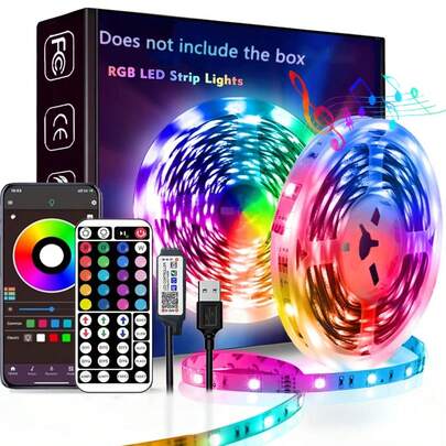 1pc RGB LED Strip Light With Remote Control, Color Changing LED Tape Light With Adapter, Suitable For Bedroom, Room, Kitchen, Bar, Wedding Party Decor, Holiday Gift & Halloween Decoration