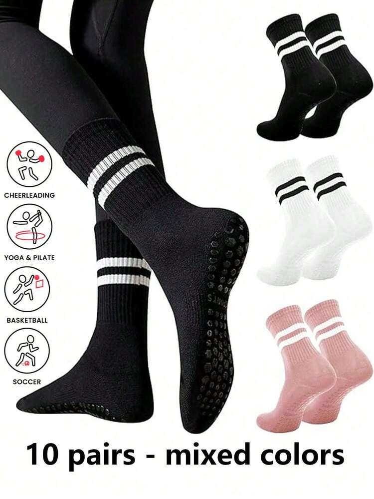 3双装女士防滑瑜伽袜，长筒防滑设计，适合瑜伽、普拉提等运动，防滑设计，也适用于芭蕾、舞蹈等健身运动。 - 彩色 - 查看 12