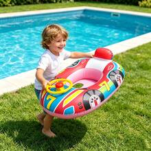 Kids' Swim Float Ring With Steering Handle & Horn, Racing Theme, Inflatable Water Seat For Children, PVC Material, Ages 3-6 - Dual Pack - 彩色 - 查看 6
