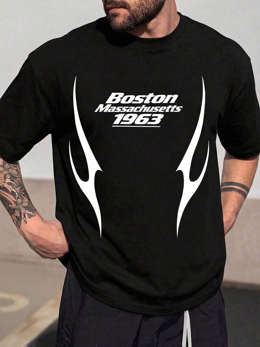 Streetwear Style Side Hollow Design Short Sleeve Men's Oversized Black & White Contrast Color T-Shirt